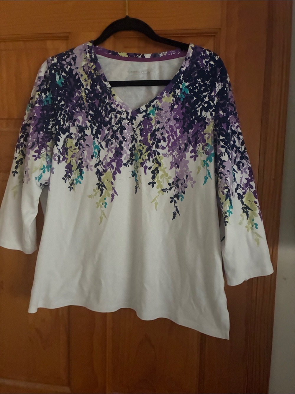 Allison Daley White Tunic with Purple Teal and Lime Floral Ombre